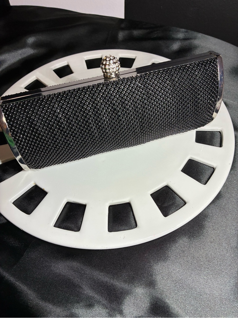 Evening Crystal-Embellished Black Clutch - Formal